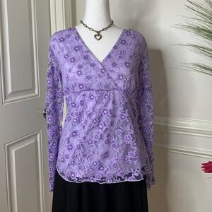 Y2K Wrapper Women's Purple Floral Blouse